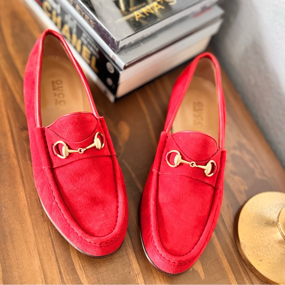 Gucci Red Leather Sole Loafers - Picture 8 of 11